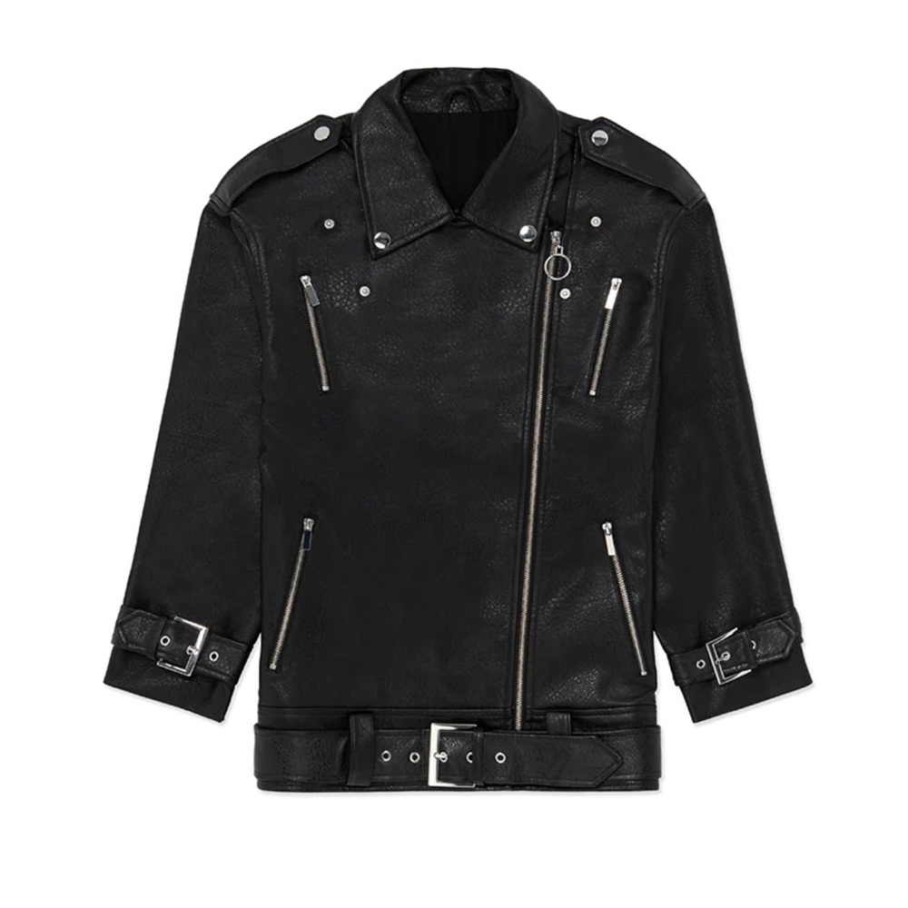 Weworewhat Oversized Faux Leather Moto Jacket